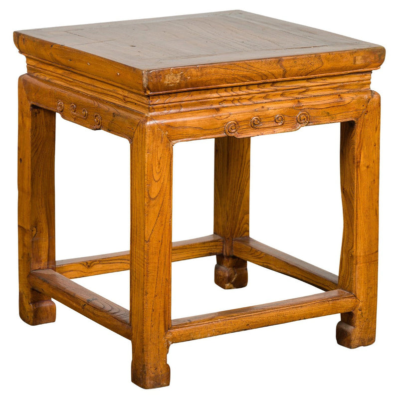 Drinks Table or Stool with Carved Apron, Horse Hoof Feet and Side Stretchers-YN7625-1. Asian & Chinese Furniture, Art, Antiques, Vintage Home Décor for sale at FEA Home