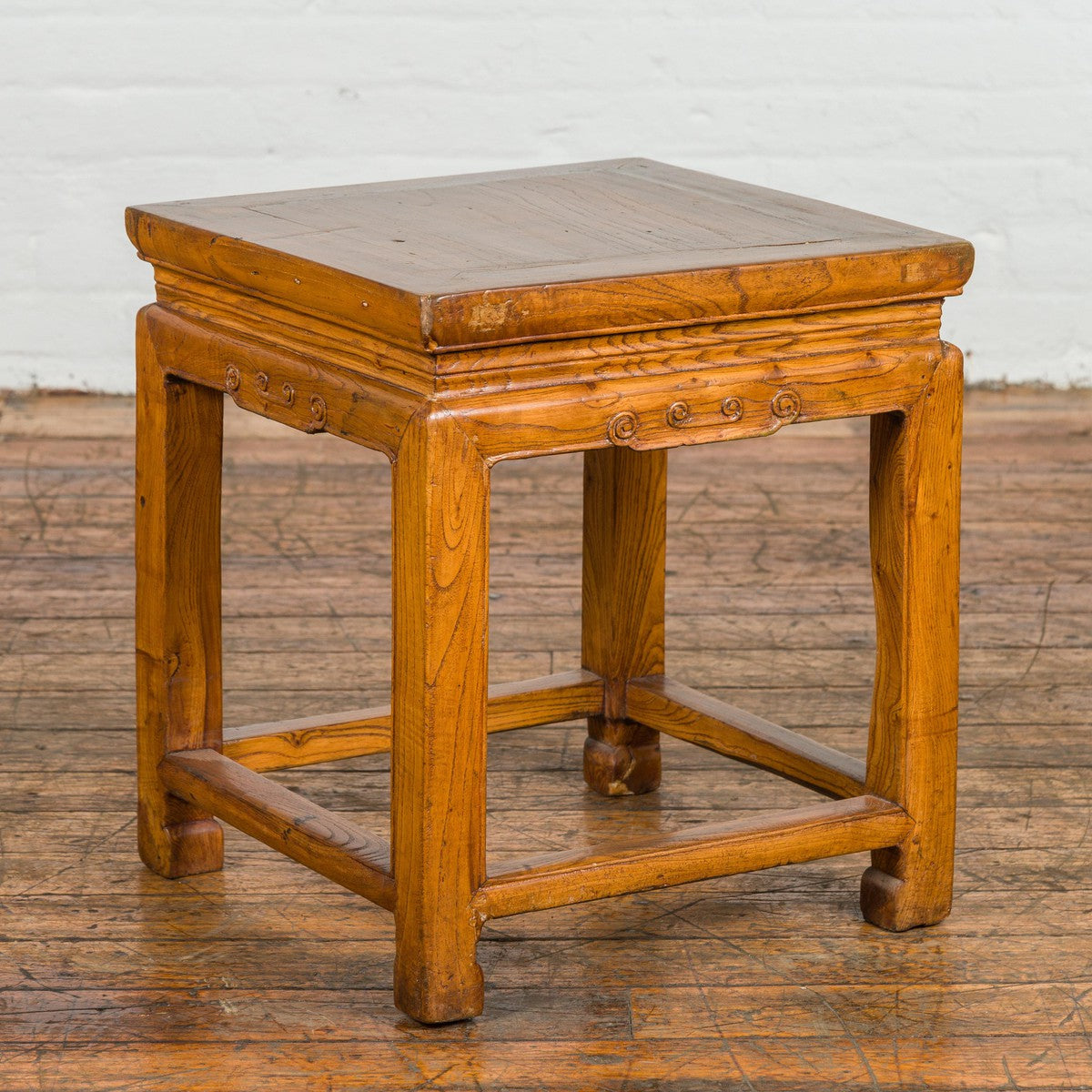 Drinks Table or Stool with Carved Apron, Horse Hoof Feet and Side Stretchers-5. Asian &amp; Chinese Furniture, Art, Antiques, Vintage Home Décor for sale at FEA Home