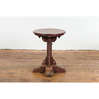 Small Antique Pedestal End Table with Round Top