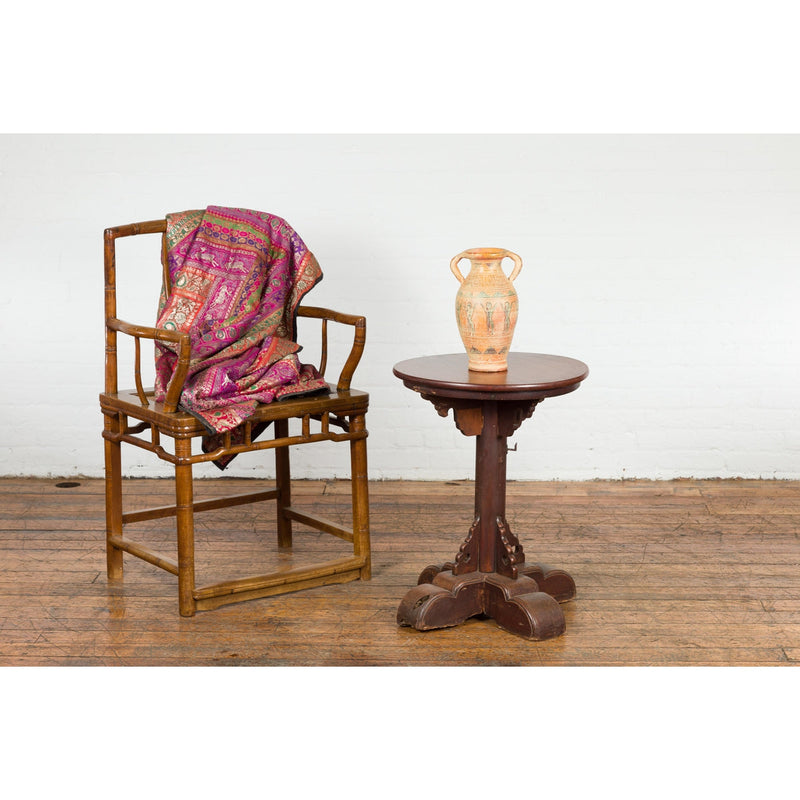 Small Antique Pedestal End Table with Round Top-YN7627-3. Asian & Chinese Furniture, Art, Antiques, Vintage Home Décor for sale at FEA Home