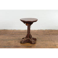 Small Antique Pedestal End Table with Round Top