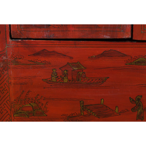 Chinese Qing Dynasty Period Red Lacquer Bedside Cabinet with Hand-Painted Décor-YN7632-11. Asian & Chinese Furniture, Art, Antiques, Vintage Home Décor for sale at FEA Home