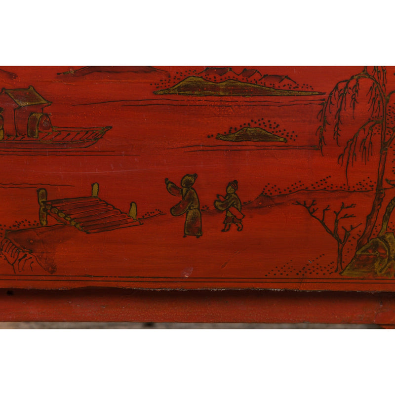 Chinese Qing Dynasty Period Red Lacquer Bedside Cabinet with Hand-Painted Décor-YN7632-12. Asian & Chinese Furniture, Art, Antiques, Vintage Home Décor for sale at FEA Home