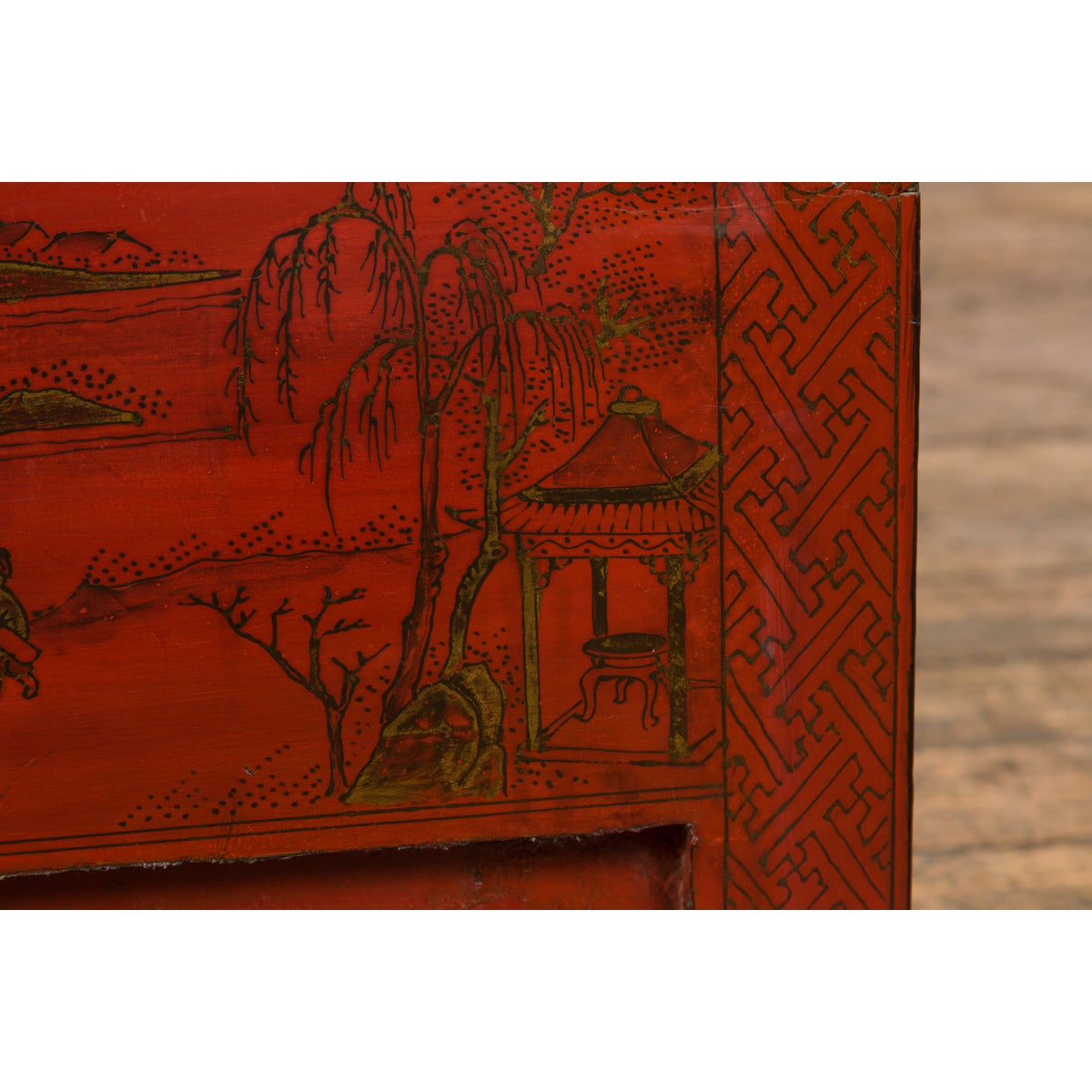 Chinese Qing Dynasty Period Red Lacquer Bedside Cabinet with Hand-Painted Décor-13. Asian &amp; Chinese Furniture, Art, Antiques, Vintage Home Décor for sale at FEA Home
