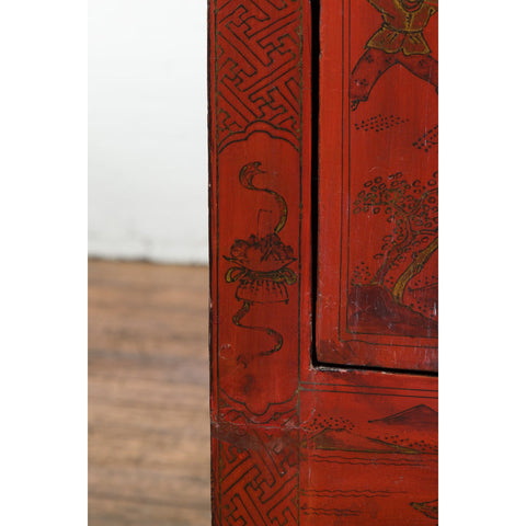 Chinese Qing Dynasty Period Red Lacquer Bedside Cabinet with Hand-Painted Décor-YN7632-14. Asian & Chinese Furniture, Art, Antiques, Vintage Home Décor for sale at FEA Home