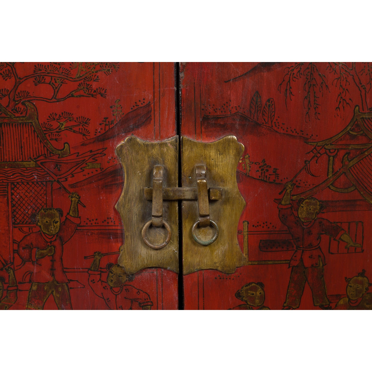 Chinese Qing Dynasty Period Red Lacquer Bedside Cabinet with Hand-Painted Décor-7. Asian &amp; Chinese Furniture, Art, Antiques, Vintage Home Décor for sale at FEA Home