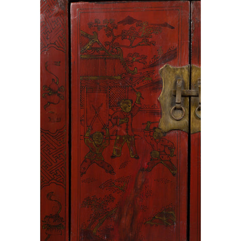 Chinese Qing Dynasty Period Red Lacquer Bedside Cabinet with Hand-Painted Décor-YN7632-9. Asian & Chinese Furniture, Art, Antiques, Vintage Home Décor for sale at FEA Home