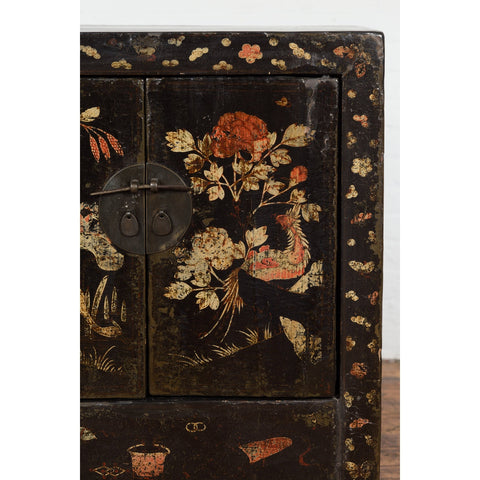 Chinese Late Qing Dynasty Lacquered Bedside Cabinet with Hand Painted Décor-YN7634-10. Asian & Chinese Furniture, Art, Antiques, Vintage Home Décor for sale at FEA Home