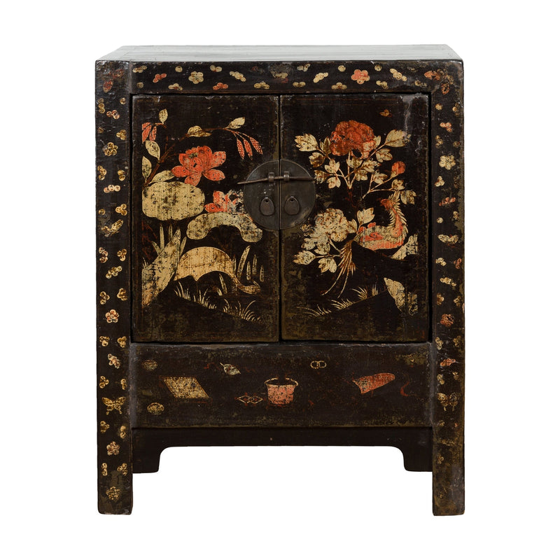 Chinese Late Qing Dynasty Lacquered Bedside Cabinet with Hand Painted Décor-YN7634-1. Asian & Chinese Furniture, Art, Antiques, Vintage Home Décor for sale at FEA Home