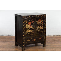 Chinese Late Qing Dynasty Lacquered Bedside Cabinet with Hand Painted Décor