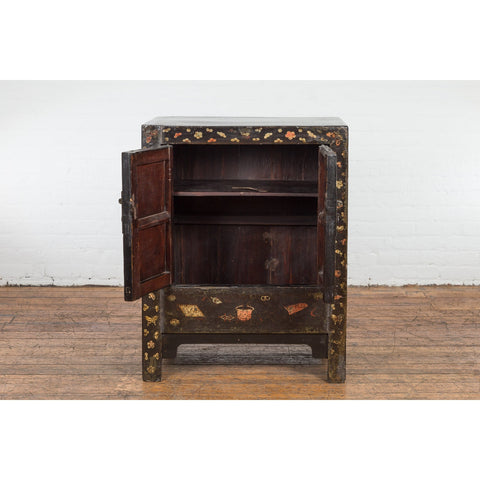 Chinese Late Qing Dynasty Lacquered Bedside Cabinet with Hand Painted Décor-YN7634-3. Asian & Chinese Furniture, Art, Antiques, Vintage Home Décor for sale at FEA Home