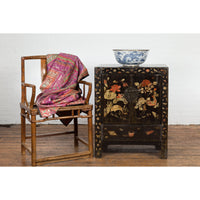 Chinese Late Qing Dynasty Lacquered Bedside Cabinet with Hand Painted Décor