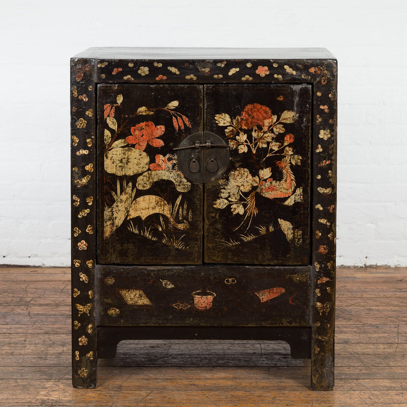 Chinese Late Qing Dynasty Lacquered Bedside Cabinet with Hand Painted Décor-YN7634-5. Asian & Chinese Furniture, Art, Antiques, Vintage Home Décor for sale at FEA Home