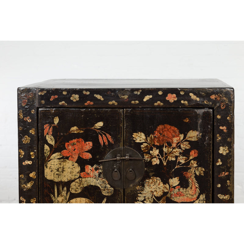 Chinese Late Qing Dynasty Lacquered Bedside Cabinet with Hand Painted Décor-YN7634-6. Asian & Chinese Furniture, Art, Antiques, Vintage Home Décor for sale at FEA Home