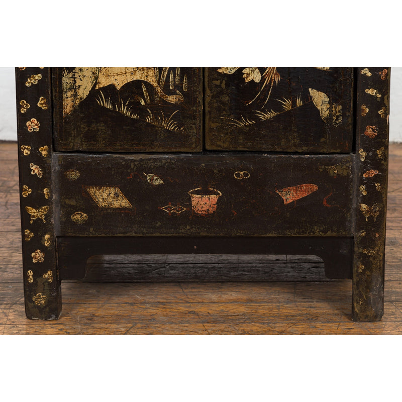 Chinese Late Qing Dynasty Lacquered Bedside Cabinet with Hand Painted Décor-YN7634-8. Asian & Chinese Furniture, Art, Antiques, Vintage Home Décor for sale at FEA Home