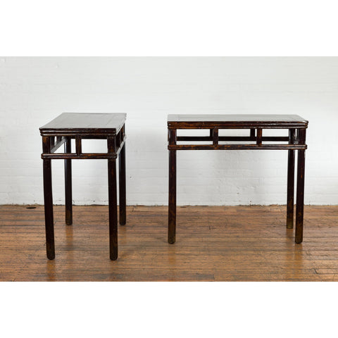 Pair of Late Qing Dynasty Wine Console Tables with Black Brown Lacquer-YN7635-10. Asian & Chinese Furniture, Art, Antiques, Vintage Home Décor for sale at FEA Home