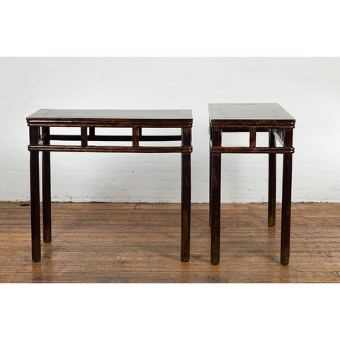 Pair of Late Qing Dynasty Wine Console Tables with Black Brown Lacquer-YN7635-11. Asian & Chinese Furniture, Art, Antiques, Vintage Home Décor for sale at FEA Home