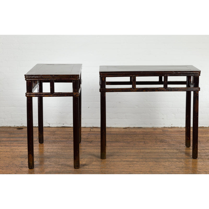 Pair of Late Qing Dynasty Wine Console Tables with Black Brown Lacquer-YN7635-12. Asian & Chinese Furniture, Art, Antiques, Vintage Home Décor for sale at FEA Home