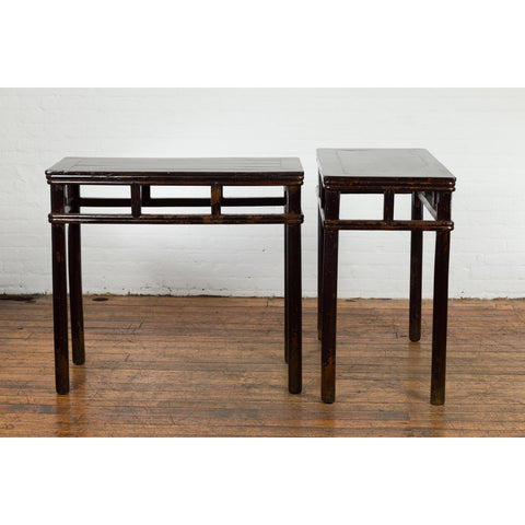 Pair of Late Qing Dynasty Wine Console Tables with Black Brown Lacquer-YN7635-13. Asian & Chinese Furniture, Art, Antiques, Vintage Home Décor for sale at FEA Home