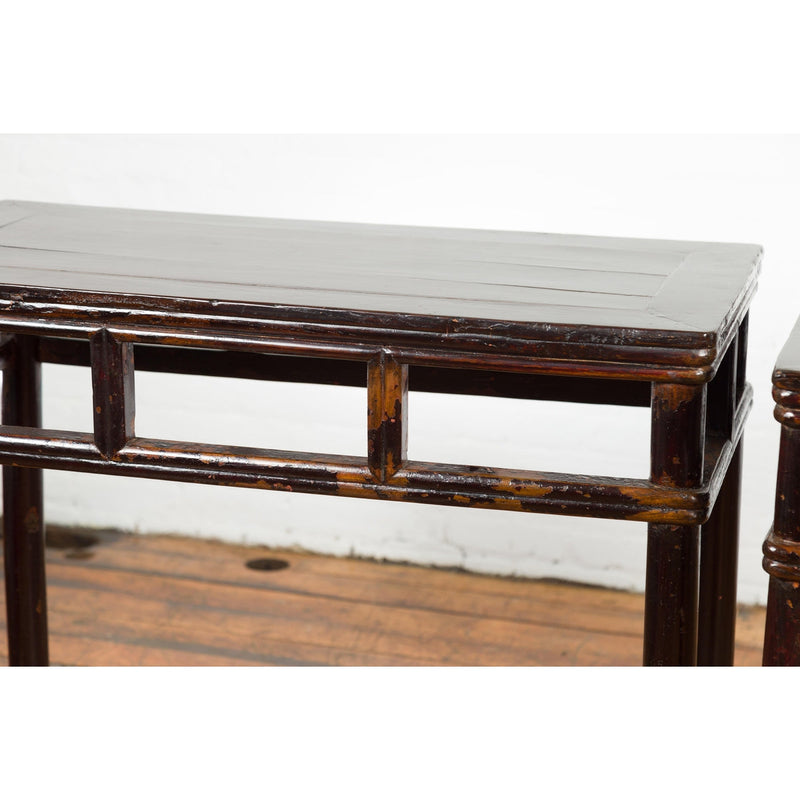 Pair of Late Qing Dynasty Wine Console Tables with Black Brown Lacquer-YN7635-16. Asian & Chinese Furniture, Art, Antiques, Vintage Home Décor for sale at FEA Home