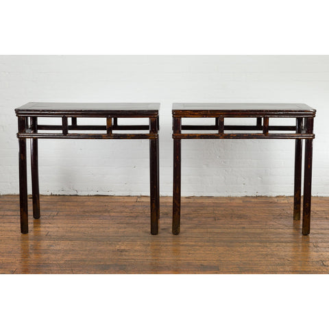 Pair of Late Qing Dynasty Wine Console Tables with Black Brown Lacquer-YN7635-2. Asian & Chinese Furniture, Art, Antiques, Vintage Home Décor for sale at FEA Home