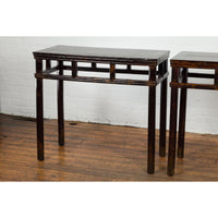 Pair of Late Qing Dynasty Wine Console Tables with Black Brown Lacquer