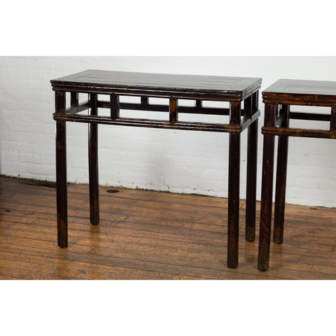 Pair of Late Qing Dynasty Wine Console Tables with Black Brown Lacquer-YN7635-3. Asian & Chinese Furniture, Art, Antiques, Vintage Home Décor for sale at FEA Home