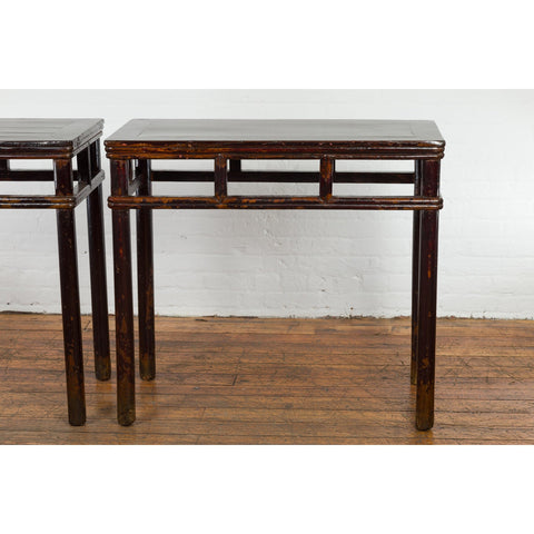 Pair of Late Qing Dynasty Wine Console Tables with Black Brown Lacquer-YN7635-4. Asian & Chinese Furniture, Art, Antiques, Vintage Home Décor for sale at FEA Home