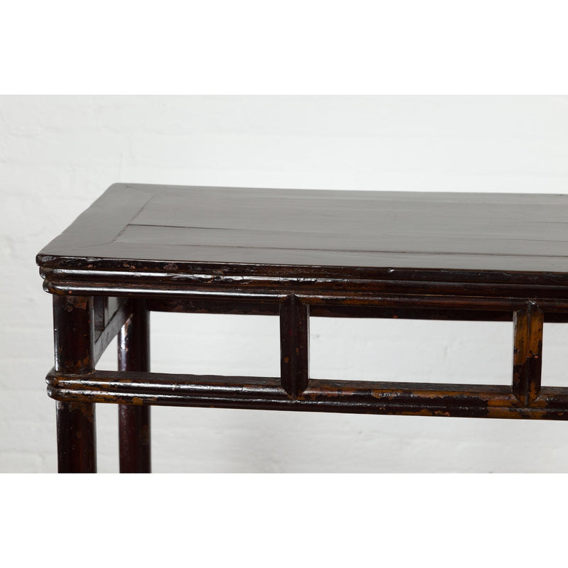 Pair of Late Qing Dynasty Wine Console Tables with Black Brown Lacquer-YN7635-5. Asian & Chinese Furniture, Art, Antiques, Vintage Home Décor for sale at FEA Home