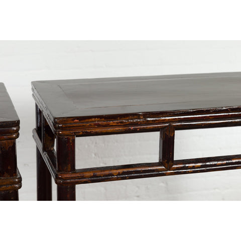 Pair of Late Qing Dynasty Wine Console Tables with Black Brown Lacquer-YN7635-6. Asian & Chinese Furniture, Art, Antiques, Vintage Home Décor for sale at FEA Home