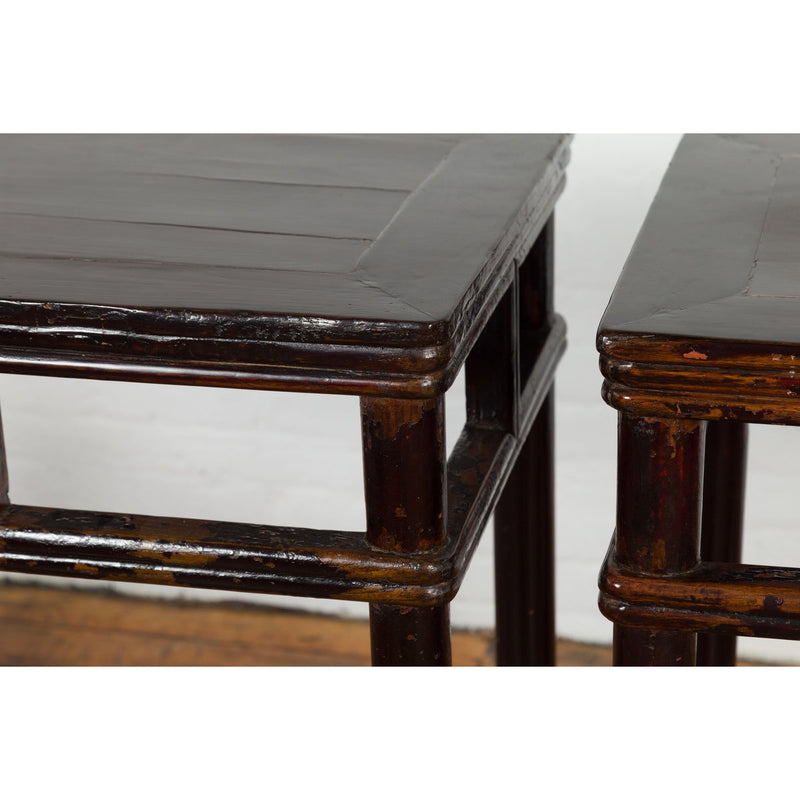 Pair of Late Qing Dynasty Wine Console Tables with Black Brown Lacquer-YN7635-8. Asian & Chinese Furniture, Art, Antiques, Vintage Home Décor for sale at FEA Home