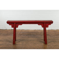 Red Lacquered Vintage Bench with A-Form Base