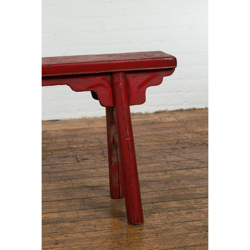 Red Lacquered Vintage Bench with A-Form Base-YN7638-8. Asian & Chinese Furniture, Art, Antiques, Vintage Home Décor for sale at FEA Home