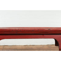 Distressed Red Lacquered Chinese Vintage Ming Style Bench with A-Form Base-YN7640-8. Asian & Chinese Furniture, Art, Antiques, Vintage Home Décor for sale at FEA Home