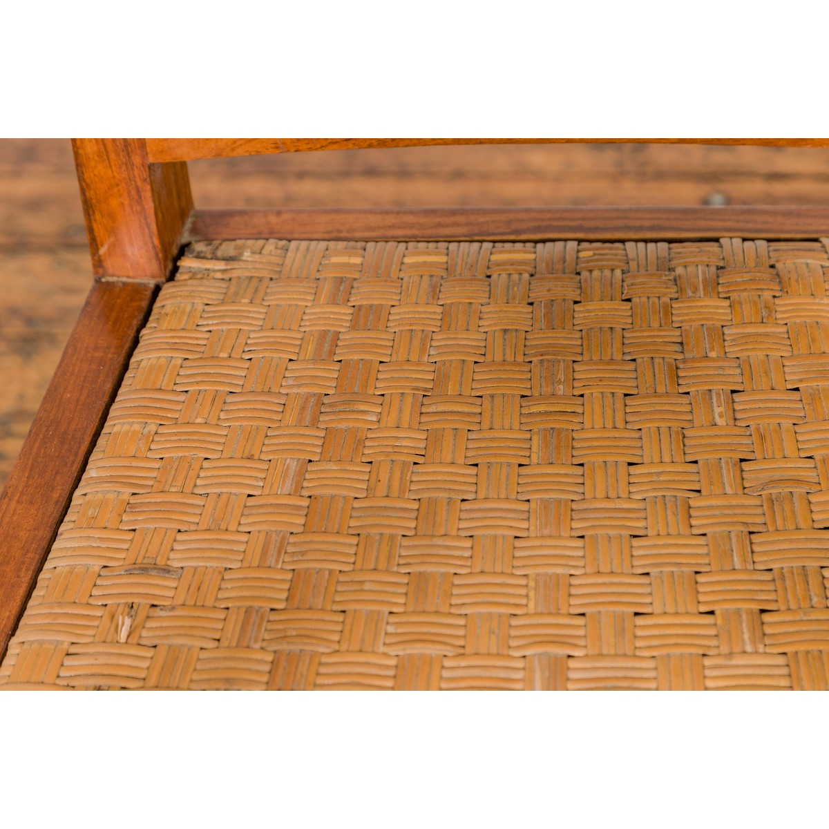 Midcentury Wooden Swivel Chair with Woven Rattan Seat and Quadripod Base-8. Asian &amp; Chinese Furniture, Art, Antiques, Vintage Home Décor for sale at FEA Home