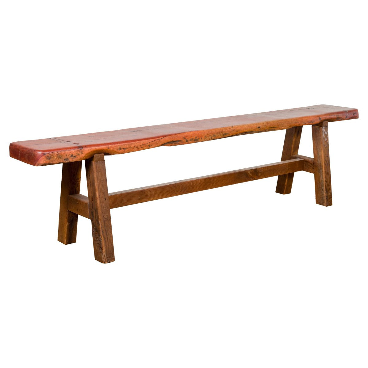 Mingei Style Rustic A-Frame Wooden Bench Made of Railroad Ties with Stretcher-1. Asian & Chinese Furniture, Art, Antiques, Vintage Home Décor for sale at FEA Home