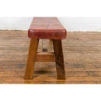 Mingei Style Rustic A-Frame Wooden Bench Made of Railroad Ties with Stretcher