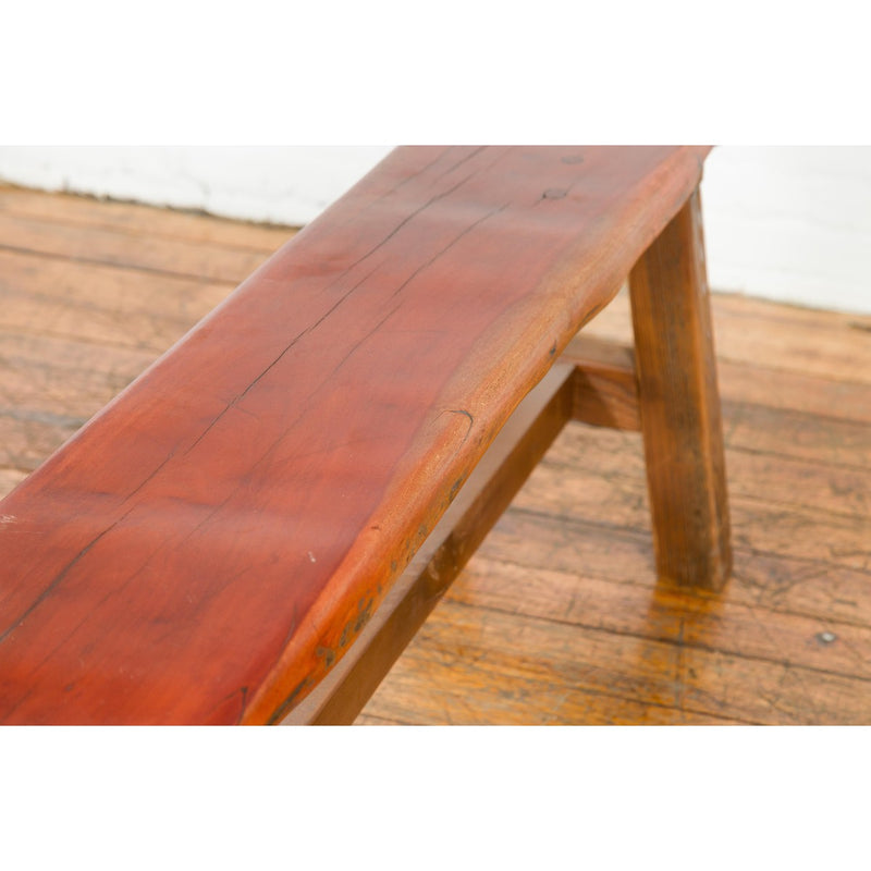 Mingei Style Rustic A-Frame Wooden Bench Made of Railroad Ties with Stretcher-YN7645-13. Asian & Chinese Furniture, Art, Antiques, Vintage Home Décor for sale at FEA Home