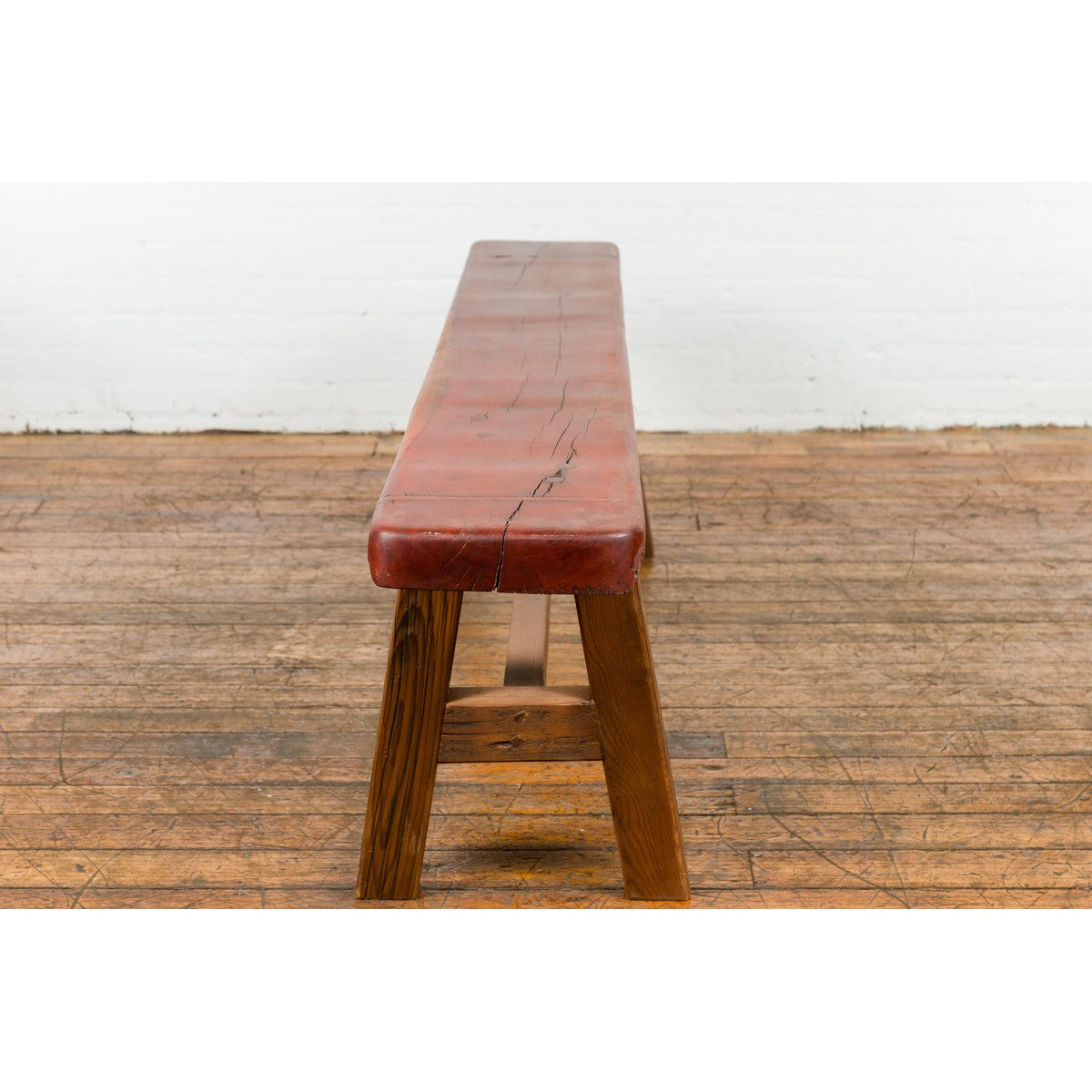 Mingei Style Rustic A-Frame Wooden Bench Made of Railroad Ties with Stretcher-15. Asian &amp; Chinese Furniture, Art, Antiques, Vintage Home Décor for sale at FEA Home