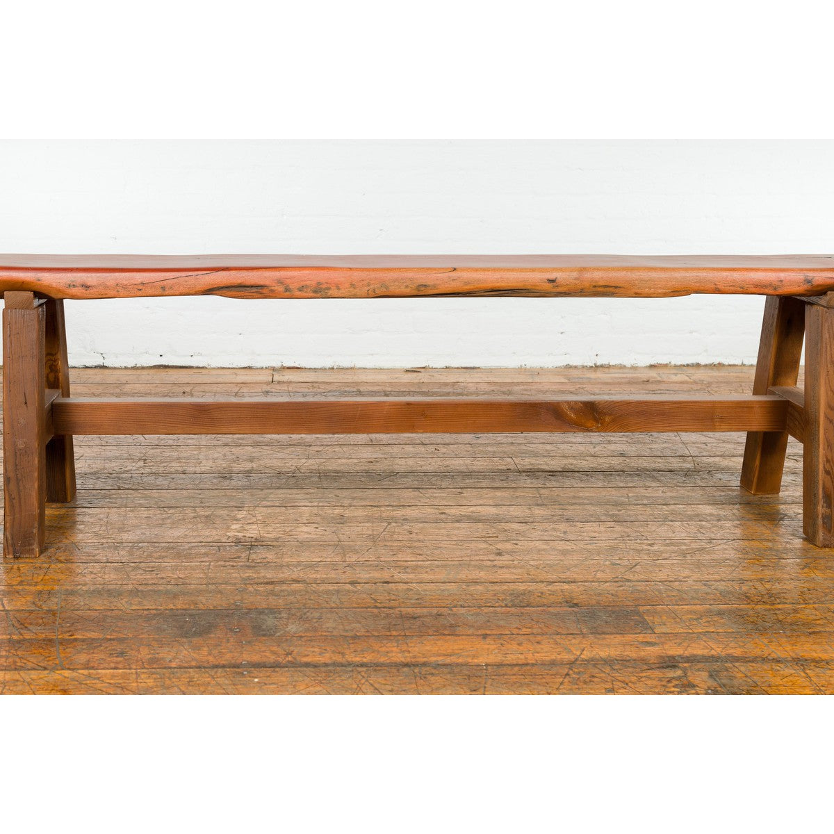 Mingei Style Rustic A-Frame Wooden Bench Made of Railroad Ties with Stretcher-7. Asian &amp; Chinese Furniture, Art, Antiques, Vintage Home Décor for sale at FEA Home
