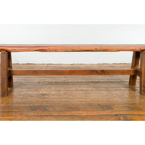 Mingei Style Rustic A-Frame Wooden Bench Made of Railroad Ties with Stretcher-YN7645-7. Asian & Chinese Furniture, Art, Antiques, Vintage Home Décor for sale at FEA Home