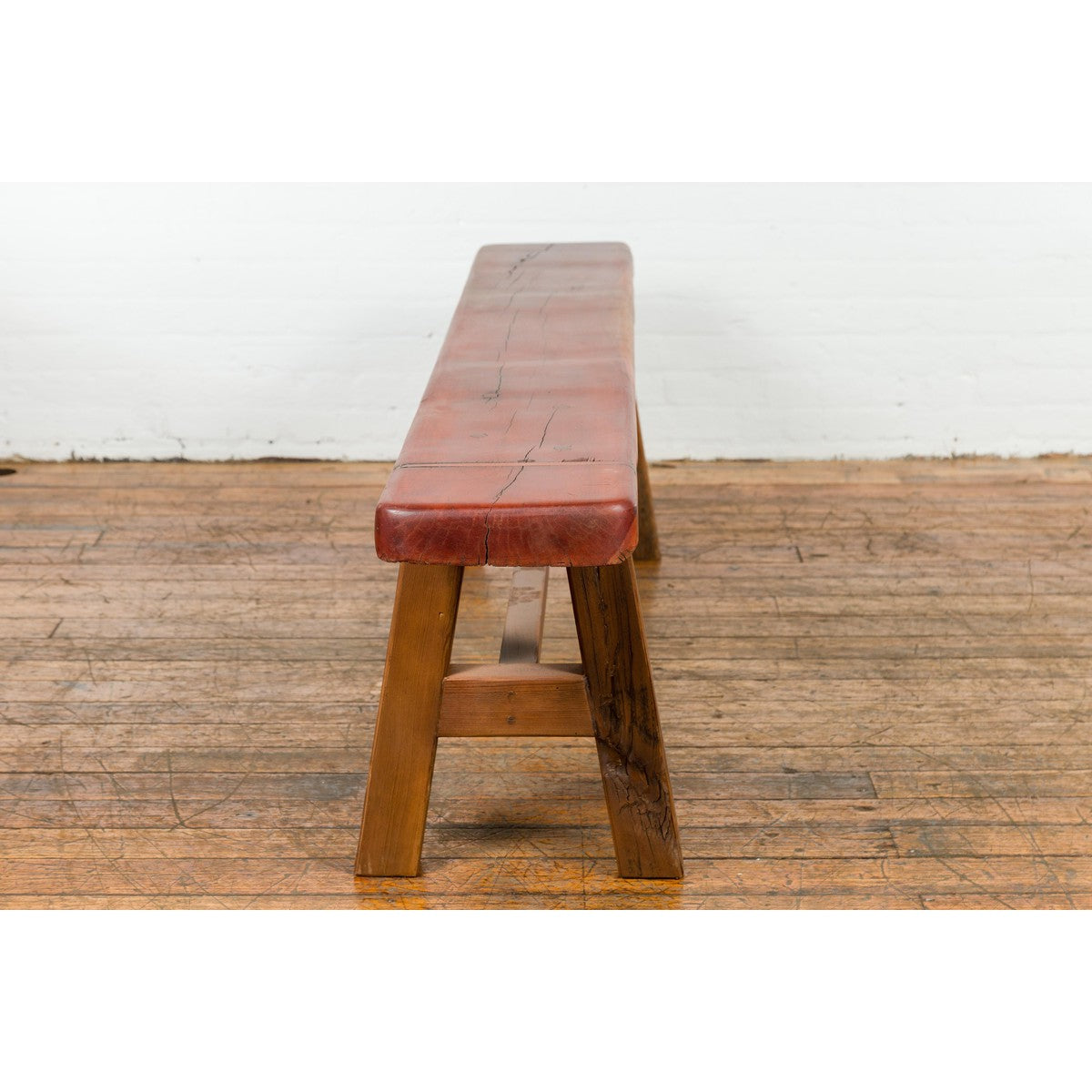 Mingei Style Rustic A-Frame Wooden Bench Made of Railroad Ties with Stretcher-9. Asian &amp; Chinese Furniture, Art, Antiques, Vintage Home Décor for sale at FEA Home