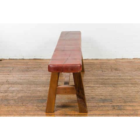 Mingei Style Rustic A-Frame Wooden Bench Made of Railroad Ties with Stretcher-YN7645-9. Asian & Chinese Furniture, Art, Antiques, Vintage Home Décor for sale at FEA Home