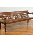 Dutch Colonial Bench with Carved Back, Scrolling Arms and Turned Baluster Legs-10. Asian & Chinese Furniture, Art, Antiques, Vintage Home Décor for sale at FEA Home