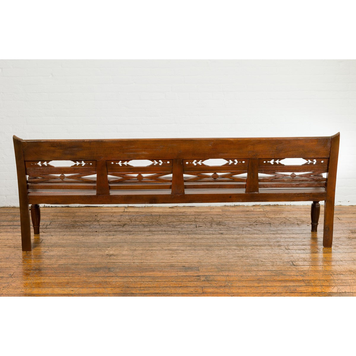 Dutch Colonial Bench with Carved Back, Scrolling Arms and Turned Baluster Legs-14. Asian &amp; Chinese Furniture, Art, Antiques, Vintage Home Décor for sale at FEA Home