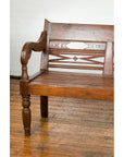 Dutch Colonial Bench with Carved Back, Scrolling Arms and Turned Baluster Legs-3. Asian & Chinese Furniture, Art, Antiques, Vintage Home Décor for sale at FEA Home