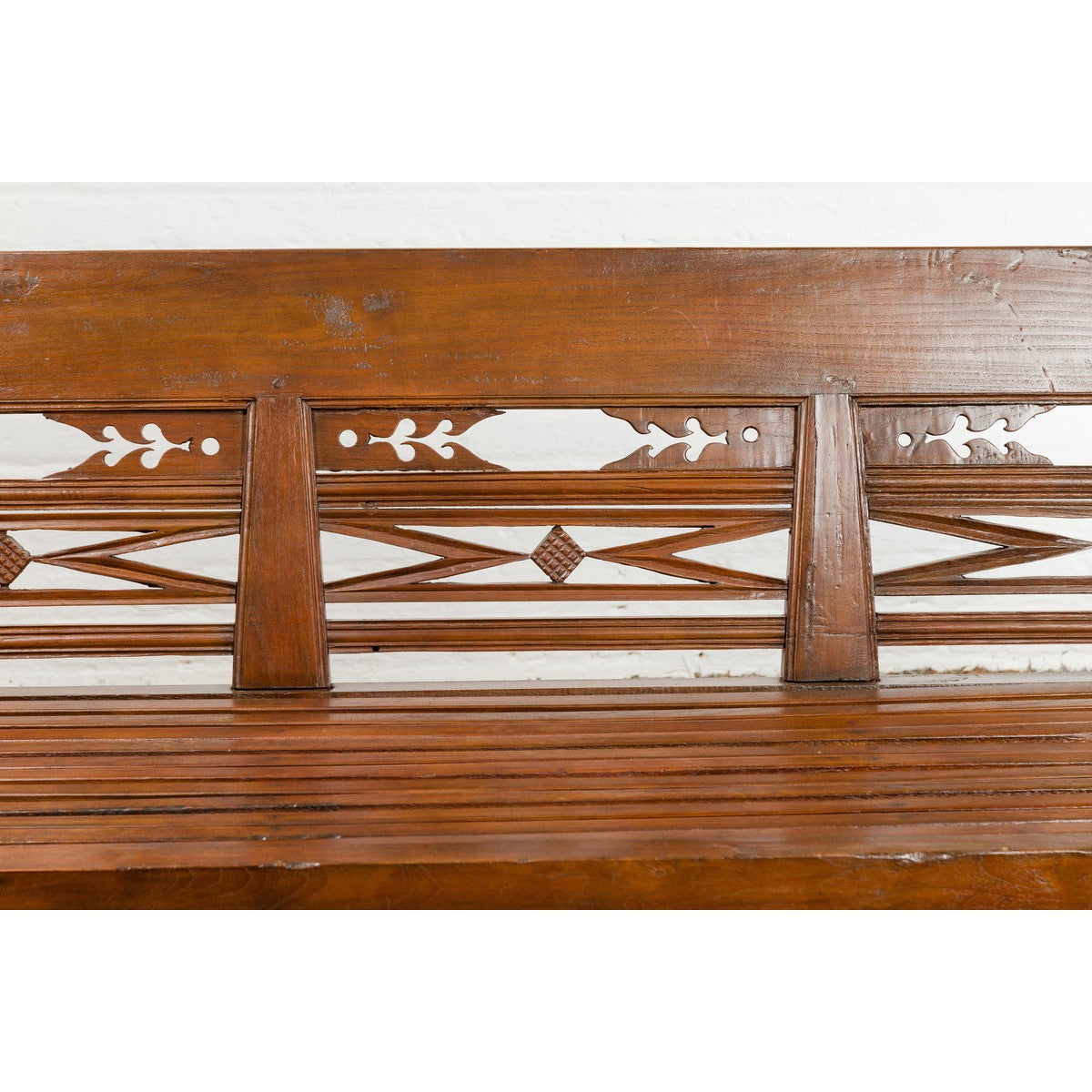 Dutch Colonial Bench with Carved Back, Scrolling Arms and Turned Baluster Legs-7. Asian &amp; Chinese Furniture, Art, Antiques, Vintage Home Décor for sale at FEA Home