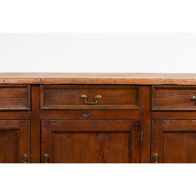 Vintage Rustic Indonesian Wooden Buffet with Three Drawers over Three Doors-YN7656-5. Asian & Chinese Furniture, Art, Antiques, Vintage Home Décor for sale at FEA Home