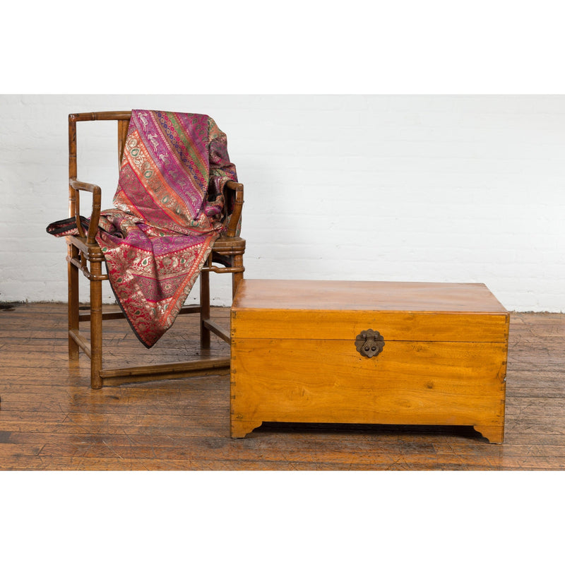 Chinese Vintage Camphor Wood Blanket Chest with Brass Hardware-5. Asian & Chinese Furniture, Art, Antiques, Vintage Home Décor for sale at FEA Home