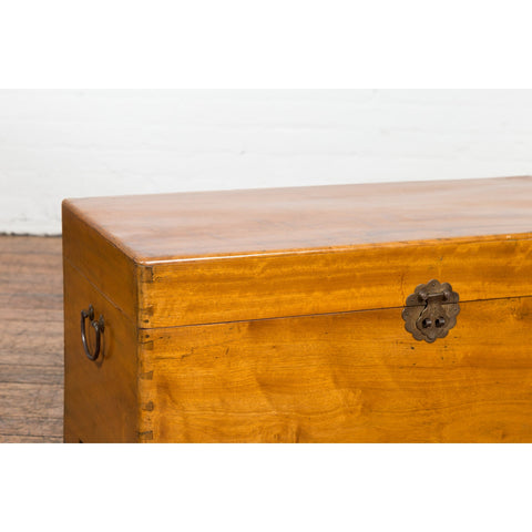 Chinese Vintage Camphor Wood Blanket Chest with Brass Hardware-7. Asian & Chinese Furniture, Art, Antiques, Vintage Home Décor for sale at FEA Home